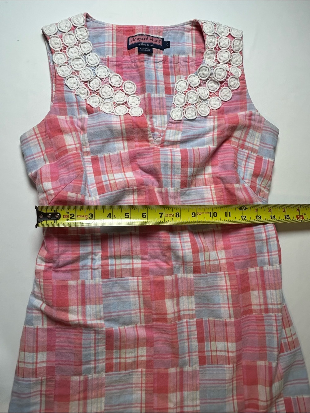 Vineyard Vines shep & Ian pink and blue patchwork madras cotton dress size 0 - Picture 10 of 12